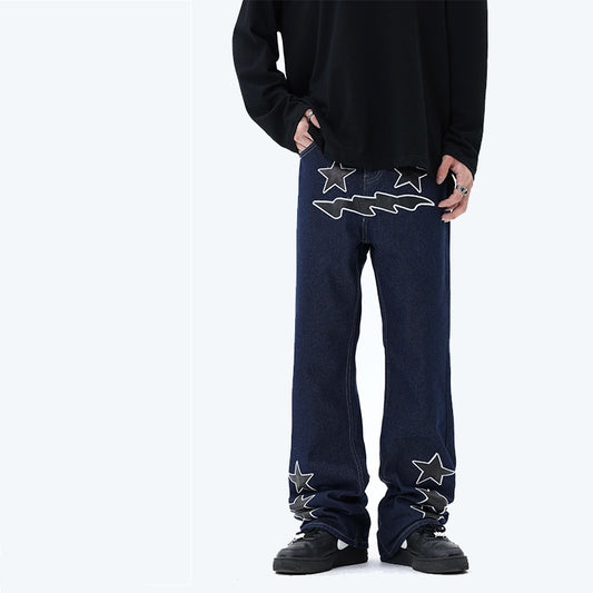 High Street Wash Paste Cloth Embroidery Straight Jeans
