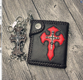 Short Cross Wallet with Chain Men's Stylish Leather Wallet