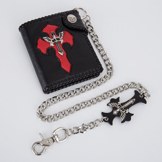 Short Cross Wallet with Chain Men's Stylish Leather Wallet