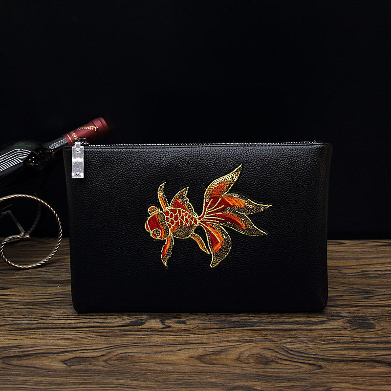 Bee Embroidered Men's Handheld Envelope Bag back view