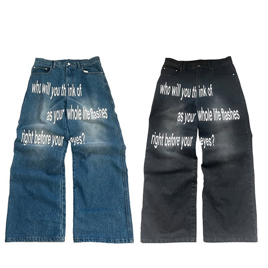 Men’s Retro Letter Printed Minimalist Wide Leg Pants