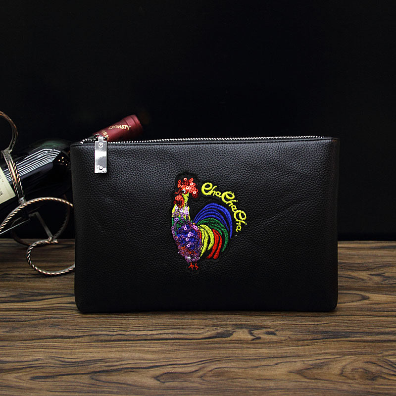 Bee Embroidered Men's Handheld Envelope Bag side angle