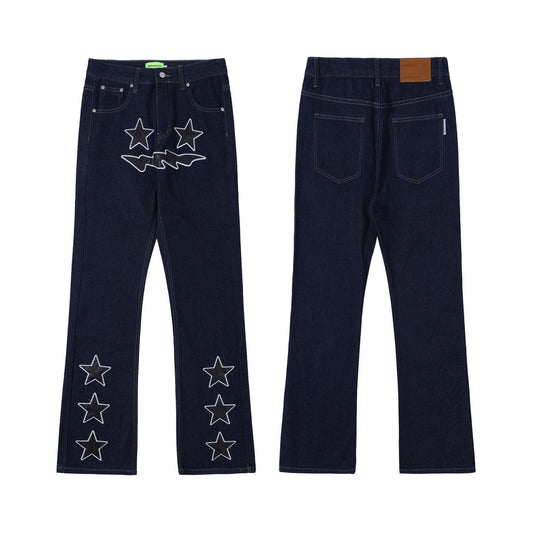 High Street Wash Paste Cloth Embroidery Straight Jeans